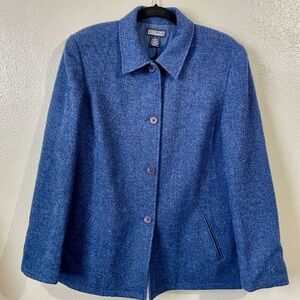 Lands End Woman’s 100% Wool Heathered Blue Button Front Jacket Size 14 Everyday